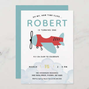 Convite Como o Tempo Voa Aniversário do Avião, Avião Moder