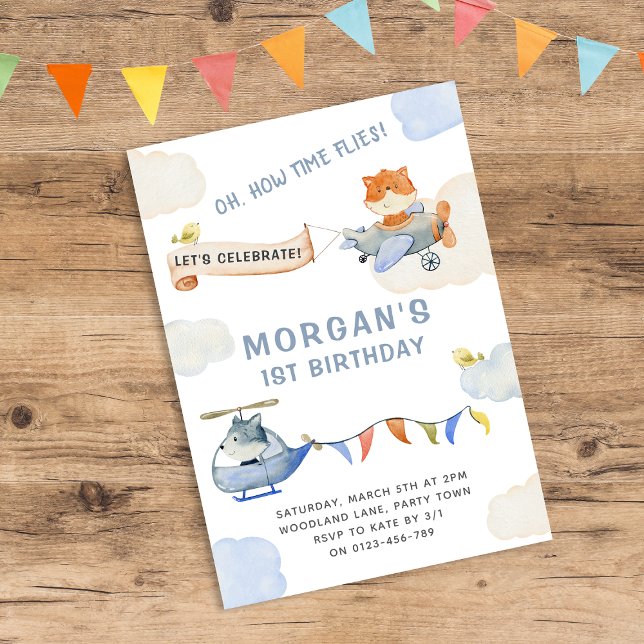 Convite Como o tempo voa o plano de aquarela primeiro aniv (Criador carregado)