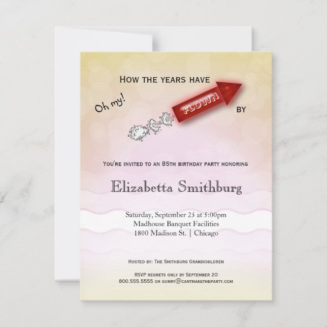 Convite Como os anos voaram perto - aniversário do marco (Frente)