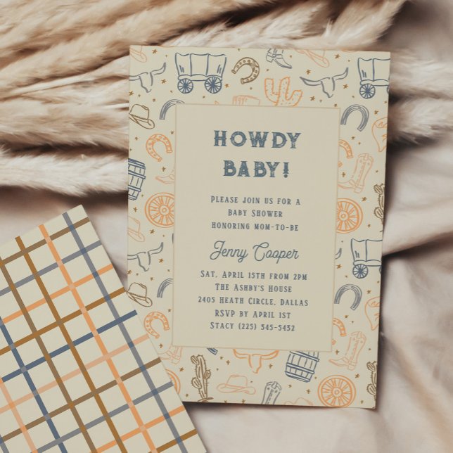 Convite Como vai, Bebê Churrasco de Bebê Temático de Cowbo (Howdy Baby Western Cowboy Baby Shower Invitation)