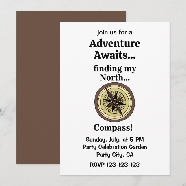 Convite Compass Instrument Funny Adventure Awaits  (Frente/Verso)