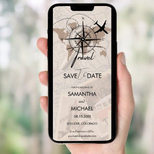 Convite Compass Viagem Destino Mapa castanho Salvar a Data