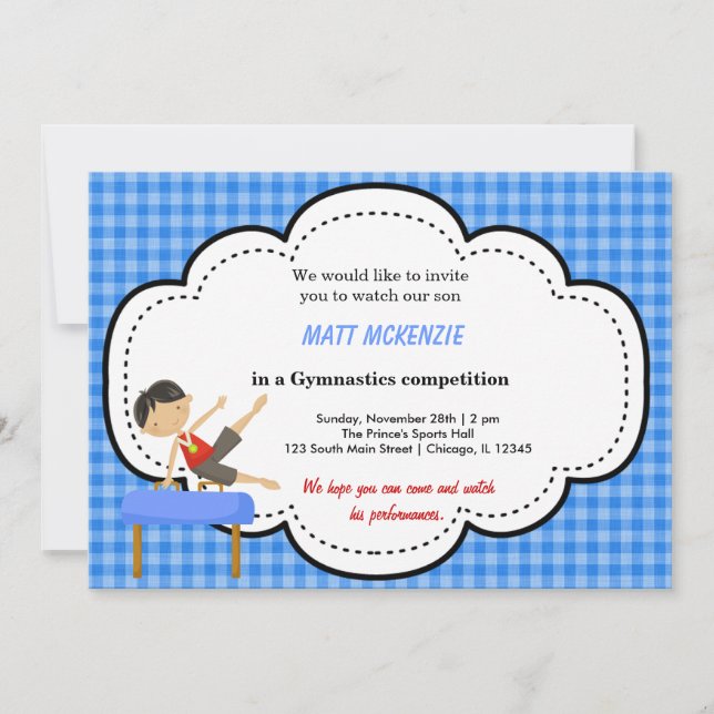Convite Competição de Garoto da Ginástica (Azul) (Frente)