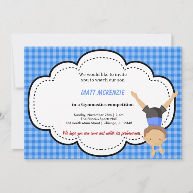 Convite Competição de Garoto Ginástica (Azul) (Frente)
