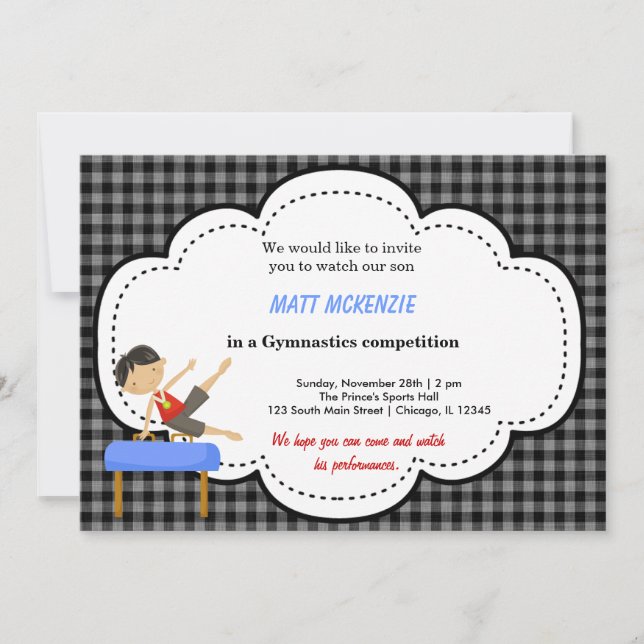 Convite Competição de Garotos de Ginástica (Preto) (Frente)