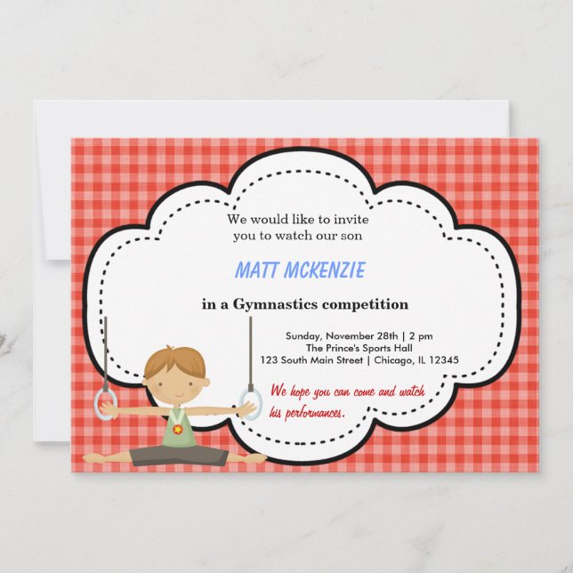 Convite Competição de Garotos Ginástica (Vermelho) (Frente)