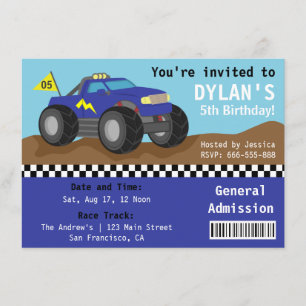 Convite Competindo o partido do monster truck, bilhete