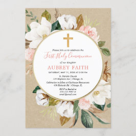 Convite Composição de menina floral branca rosa com queda