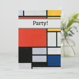 Convite Composição de Piet Mondrian Vermelho Amarelo Azul