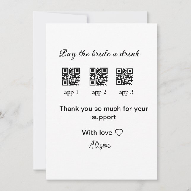 Convite comprar bebida para a noiva ler código QR obrigado (Frente)