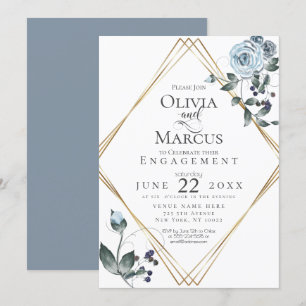 Convite COMPROMISSO   Florais Aquarela Azul Empoeirado