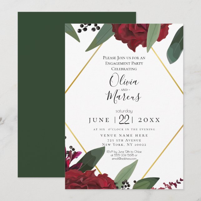 Convite COMPROMISSO | Floral Marsala Burgundy Rico e Elega (Frente/Verso)