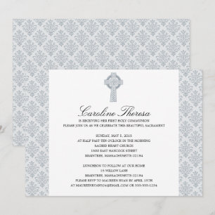 Convite Comunhão da cruz celta do damasco das cinzas de