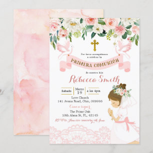 Convite Comunhão de Mulheres Espanholas Rosa e Dourada