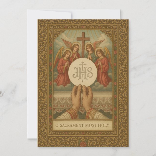Convite Comunhão Eucaristia Padre Missa Vintage (Frente)