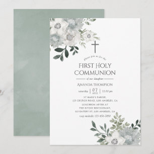 Convite Comunhão Floral de Prata em Aquarela