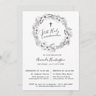 Convite Comunhão Floral de Primeira Holly de Cinzas Única