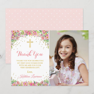 Convite Comunhão Floral Sagrado, Rosa Elegante Obrigado
