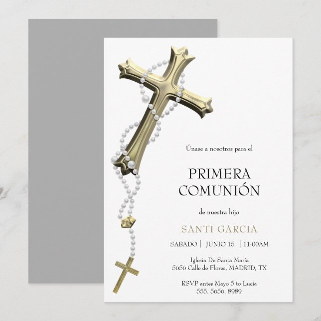 Convite Comunhão Gold & Blue Cross Classy (Frente/Verso)