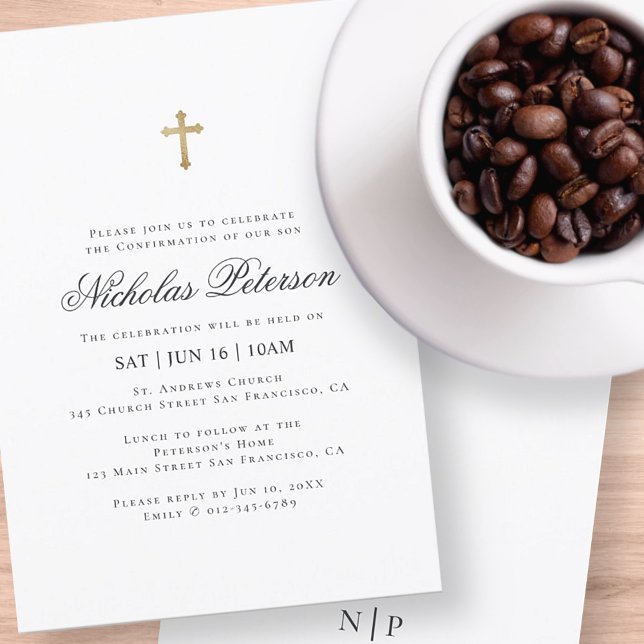 Convite Comunhão Para Ele | Cruz Dourada mínima (Criador carregado)