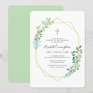 Convite Comunhão Pela Dourada Cruz Da Folhagem Geométric