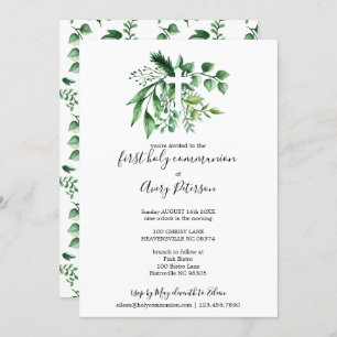 Convite Comunhão santamente da cruz botânica verde do