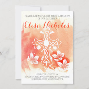 Convite Comunhão santamente floral da cruz coral da