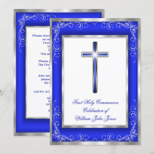 Convite Comunhão Solene Menino Cruz Azul Real Prata