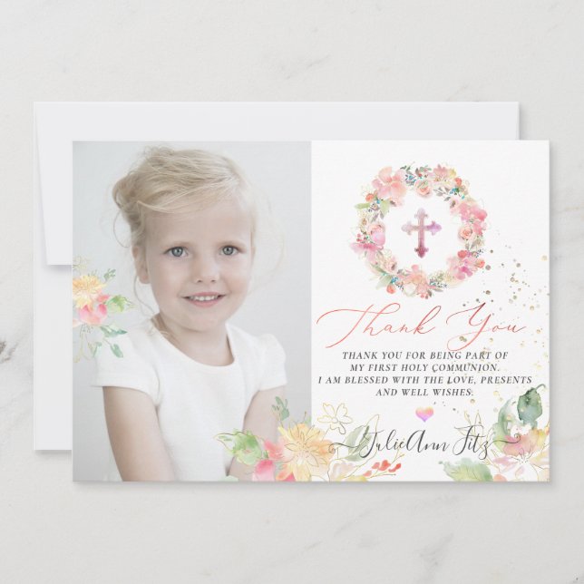 Convite Comunicação Rosas Watercolor Blushing Obrigado (Frente)