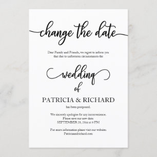 Convite Comunicado de Adiamento de Casamento Alterar a Dat