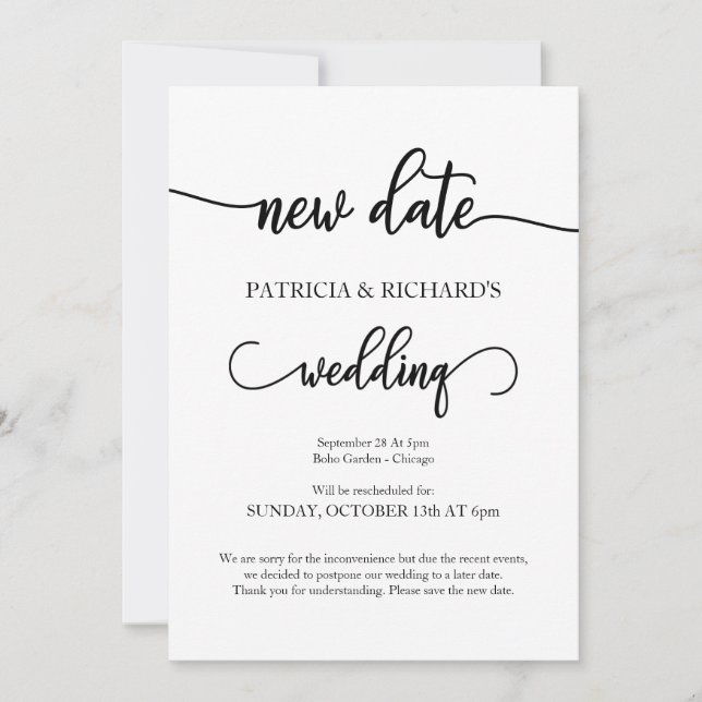 Convite Comunicado de Casamento Adiado para Nova Data (Frente)