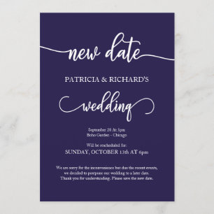 Convite Comunicado de Casamento Adiado para Nova Data Azul