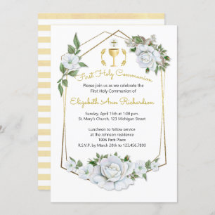 Convite Comunidade de Moldura Geométrica de Rosas Brancas 