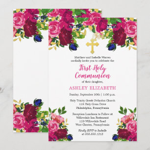 Convite Comunidade Floral Magenta de Cor D'Água Rosa