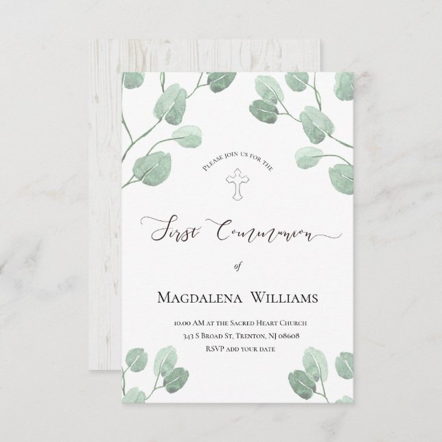 Convite comunidade rustic watercolor eucalyptus greenery (Frente/Verso)