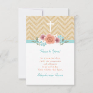 Convite Comunion Floral Swag in Dourado and Aqua
