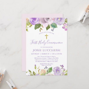 Convite Comunitário para Batismo Floral Roxo Elega