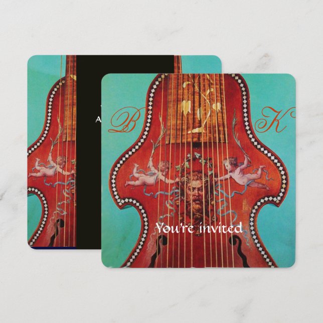 Convite CONCERTO DE MÚSICA ANTIGA,CASAMENTO Monograma Verm (Frente/Verso)