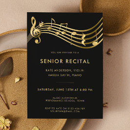 Convite Concerto Musical Recital Sênior Black Gold Elegant