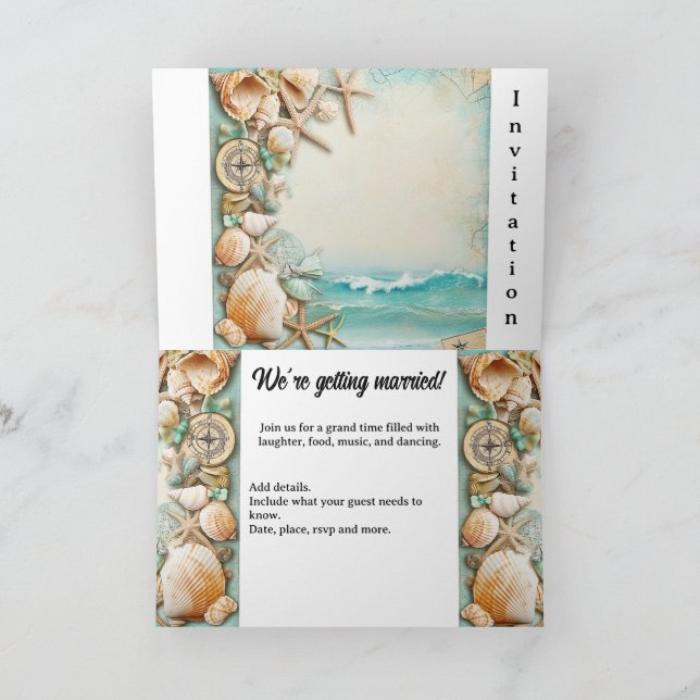 Convite Conchas de casamentos de praia (Interior)
