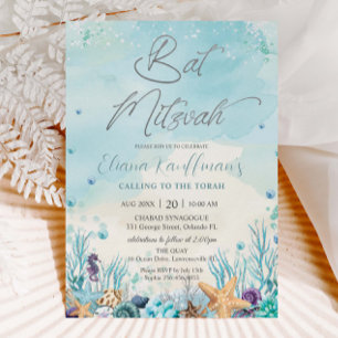 Convite Conchas de Coral da Praia Debaixo do Mar Bat Mitzv
