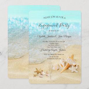 Convite Conchas de Praia Areia Copo de Vinho Engajamento  