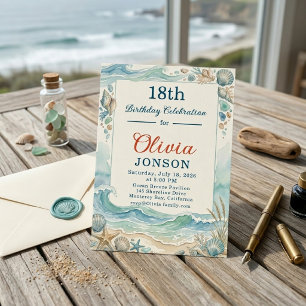Convite Conchas de Praia Costeiras para Aniversário de 18