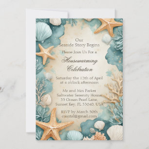 Convite Conchas de Praia de Areia Costeira Festa de Aqueci