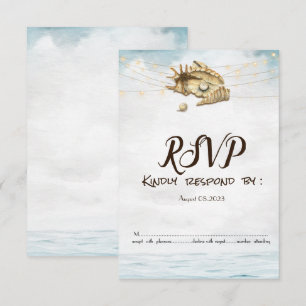 Convite Conchas do Mar,Mar,Luzes de Corda Luzes RSVP  