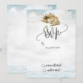 Convite Conchas do Mar, Mar, Luzes de Corda Script RSVP