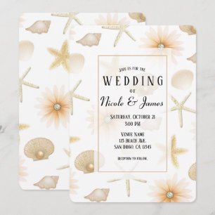 Convite Conchas e Flores de Praia em Peach Beach Casamento