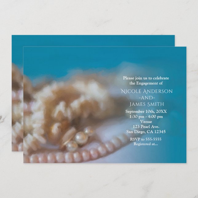 Convite Conchas e pérolas Pintadas Elegantes (Frente/Verso)