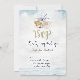Convite Conchas em Aquarela, Casamento no Mar RSVP