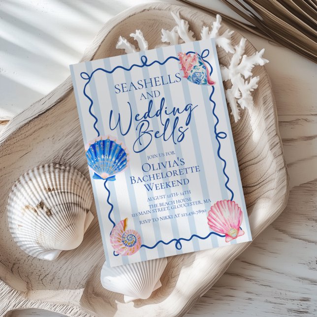 Convite Conchas Marinhas e Sininhos de Casamento Preppy De (Criador carregado)